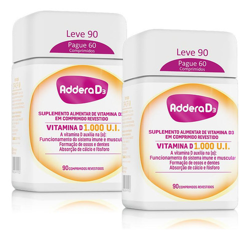 Kit Vitamina D Addera D3 1.000ui Com 90 Comprimidos Vitamina