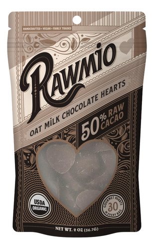 Rawmio Corazones De Chocolate Con Leche De Avena, 50% Cacao,
