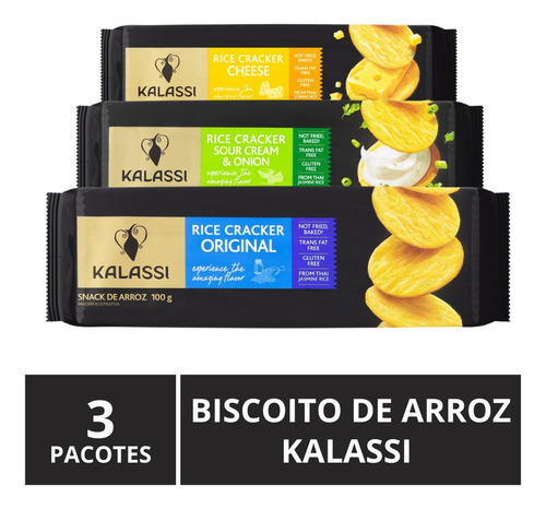 Biscoito De Arroz Importado, Kalassi, 3 Pacotes De 100g.