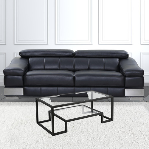 Homeroots Mesa De Centro Rectangular De Vidrio Negro De 45