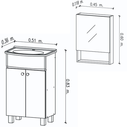 Imagen 2 de 7 de Botiquin Baño Puerta 45x60 + Vanitory Trento 50cm