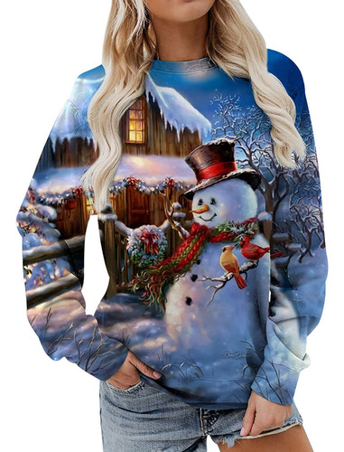 Tops Mujer Navidad Sudaderas Cuello Manga Larga Gráfico [s]