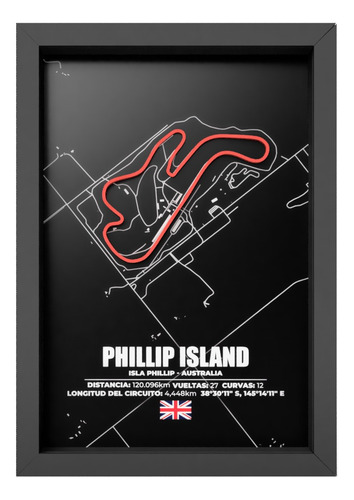 Cuadros Moto Gp Circuitos Con Altura Y Profundidad 31x22,5cm Isla Phillip Negro