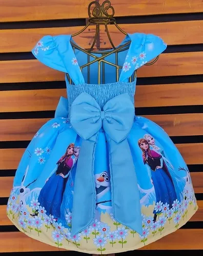 Vestido Frozen Borboletas Flores Elsa Ana Olaf Luxo