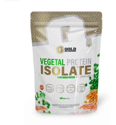 Imagen 1 de 1 de Vegetal Protein Isolate 2lbs 100% B12 Gold Nutrition Vegan  Sabor Coco
