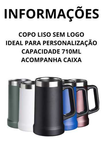 20 Canecas Térmica Chopp Camada Dupla Inox 710ml Atacado