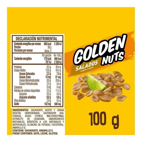 Cacahuates Barcel Golden Nuts Salados 100 G 15 Pzas