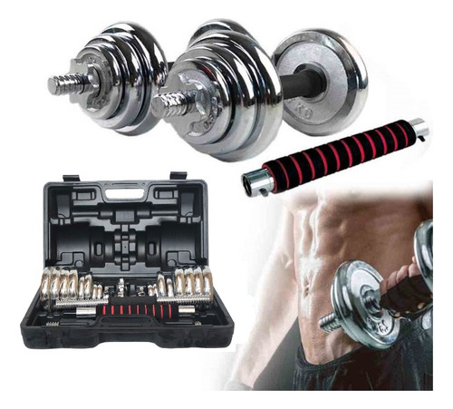 Set Mancuernas Ajustables 30 Kg Fierro Cromado Con Extensor