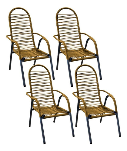 4 Cadeira Reforçada De Area Varanda D/fio D/pvc Espaguete !! Cor Dourado