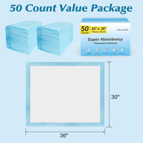 50 Almohadillas Desechables De Cama 17 X 13 Pulgadas Wowflas
