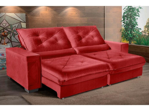 Sofá Retrátil Reclinável Sofá Casa 2,90m Suede Velusoft Vermelho com Molas