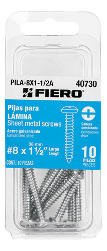 Blíster 10 Pijas Para Lámina #8 X 1-1/2 Fiero 40730 12 Pzs