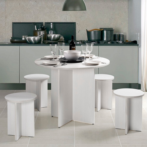 Móvel De Cozinha Sala De Estar Mesa De 90cm Com 4 Banquetas Branco