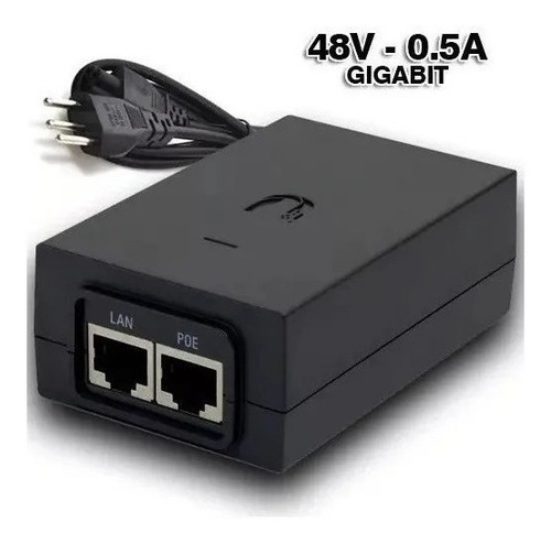 Imagem 2 de 2 de Fonte Poe Ubiquiti Original 48v - 0.5a Gigabit Bivolt