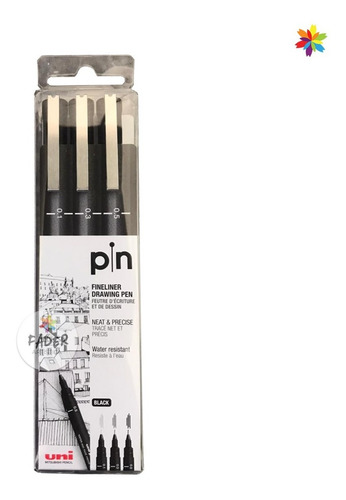 Uni Pin Fineliner Drawing Pen Neat & Precise Black X 3