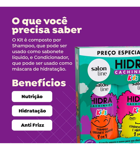 Salon Line Kit Sh + Cond Hidra Cachinhos Kids 300ml Melancia