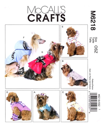 Mccall's Patterns M6218 Vestimenta Para Mascota Toda Talla