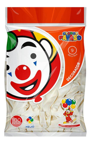 Bolsa C/100 Globos Payaso Dec. #9 Blanco Nieve