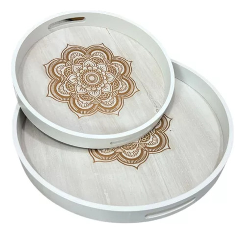 Set 2 Bandejas Desayuno Multiuso Madera Bambu Con Mandala