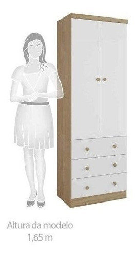 Guarda Roupa Infantil Com 2 Portas De Bater Smim Aewt Cor Branco brilho/Carvalho