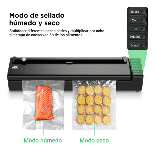 Funsmile Sellador Al Vacío Recargable Wireless Empacadora, 8X Vida Útil Alimentos, 5-12s Vacío Completo, Protege Vino/Salsa contra Oxidación.