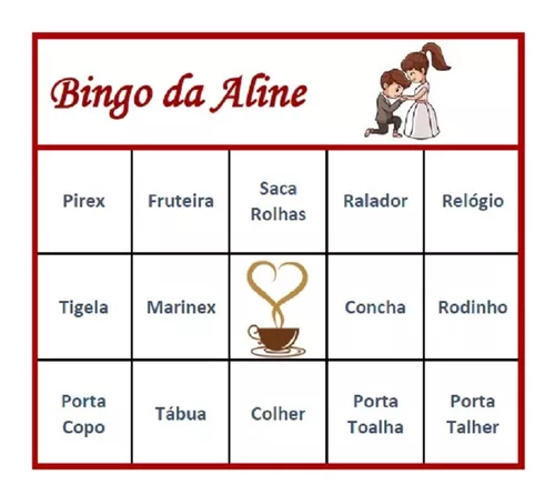 104 Cartelas Bingo Chá Cozinha Casal Personalizado