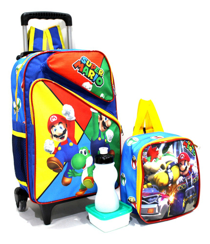 Mochila Infantil Super Mario Bros 3b Rodinha Tam G Escolar Cor Azul