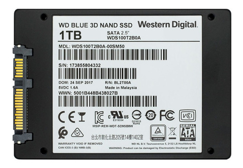 Disco Sólido Ssd 2.5 7mm Wd Blue 3d Nand 1tb Sata 3.0