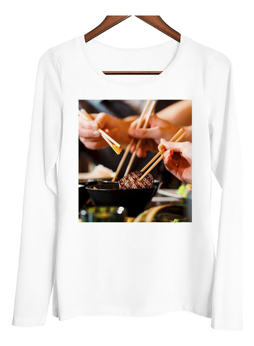 Remera Mujer Ml Palitos Chinos Para Comer Comida Deco P1