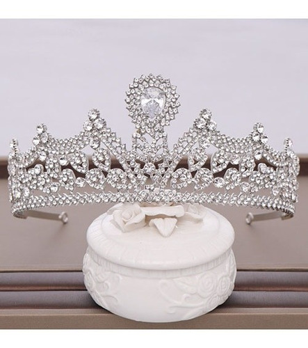 Corona Tiara Plata Piedras Novia Tocado Xv Años Quince Mod2