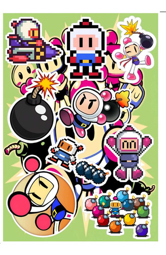 Set De 4 Plantillas De Stickers Nueva Bomberman