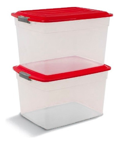 Cajas Organizadoras Colbox De 42 Lts. X2 Unid Colombraro Color Transparente tapa roja 9242 x 2