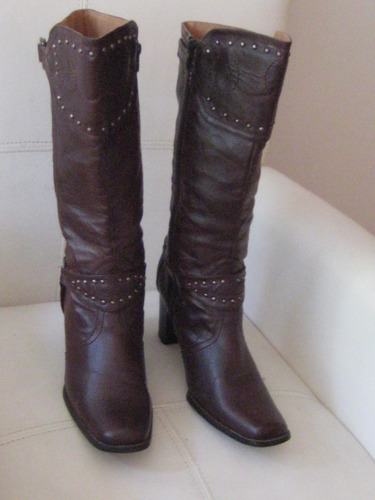 Hermosa Y Exclusiva Bota, Cafe Con Taches Cobre, Talla 38