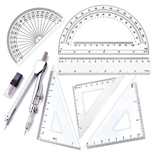 Conjunto De Escuela De Geometría De 7 Piezas, Con Compás De