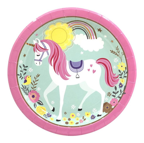 Platos Unicornio Glam 23 Cm X 10 Unidades