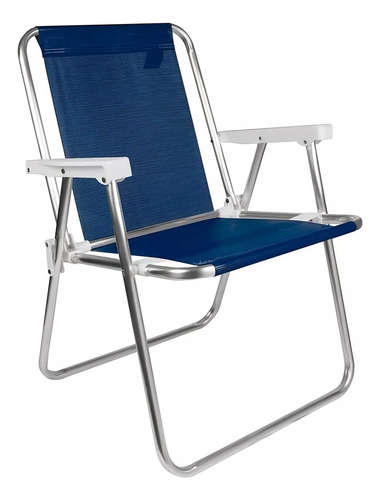 Cadeira De Praia Alta Alumínio Sannet Azul Marinho Mor