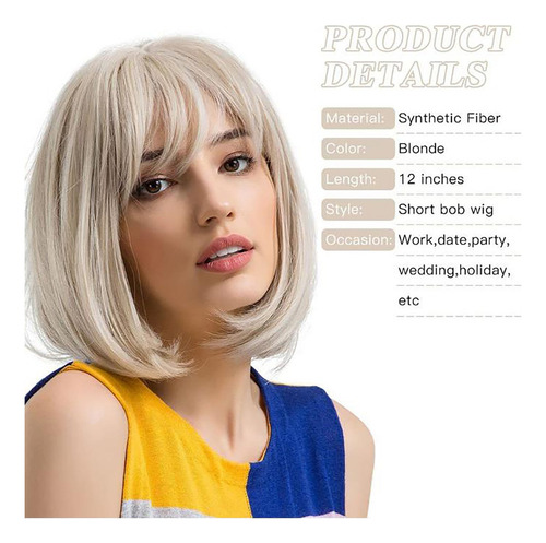 Peruca De Cabelo Curto E Liso Com Franja Reta