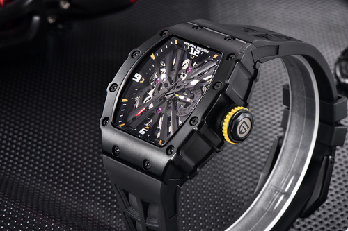 Reloj De Pulsera Analógico Ejecutivo Pagani Design Para Homb Correa Negro Bisel Negro Fondo Negro