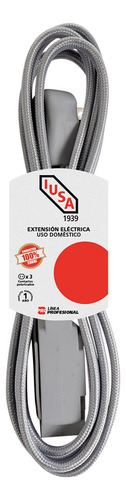 Extensión Eléctrica Trenzada Iusa, Color Gris, 16 Awg, 2 M