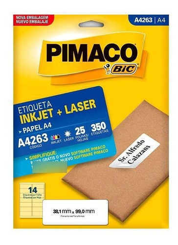 Etiqueta Pimaco A4 Inkjet+laser Branca 263