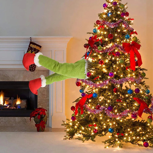 Cb Decoración Navidad Grinch Pierna Peluda Cabeza Mano Árbol