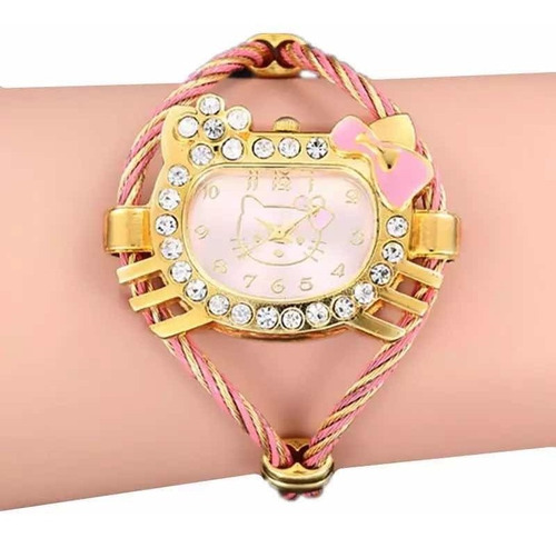 Reloj Importado Hello Kitty Pulsera Metálica A Presión