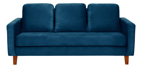 Sofa Venecia 3c Tela Velvet Azul Petroleo