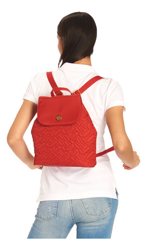 Mochila Tommy Hilfiger Para Mujer 69j8007 Color Rojo Diseño De La Tela Liso
