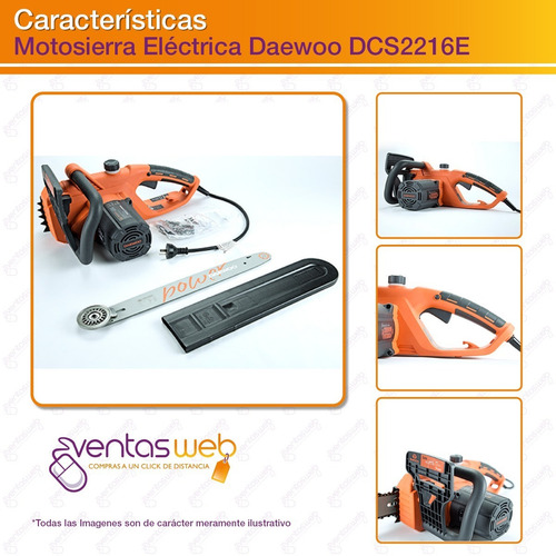 Imagen 3 de 5 de Motosierra Electrica Daewoo Electrosierra Espada 40cm 2200w