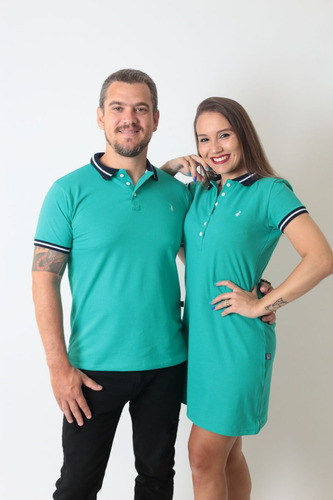 Kit Polos Casal Namorados Camisa E Vestido Verde Jade