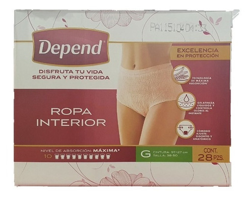 Pañales para adultos descartables Depend Ropa Interior Grande x 28 u