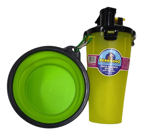 Perrísimo Alimentador Portátil+ Plato Plegable Agua/alimento Color Verde