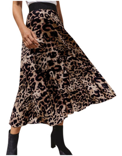 Faldas T Para Mujer Con Estampado De Leopardo, Plisadas, Elá