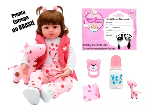 Boneca Baby Reborn Realista Girafinha Com Cabelos Castanhos - USA